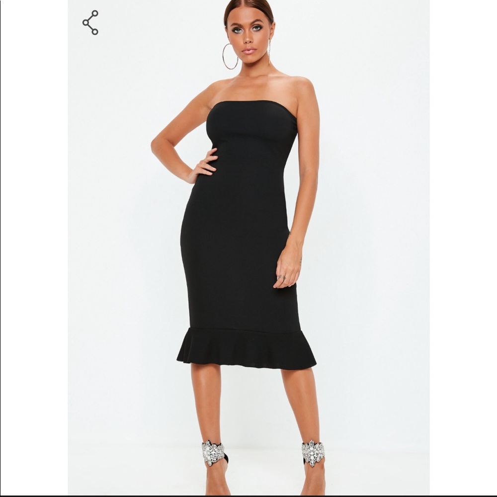 Black Strapless Fliipy Hem Dress